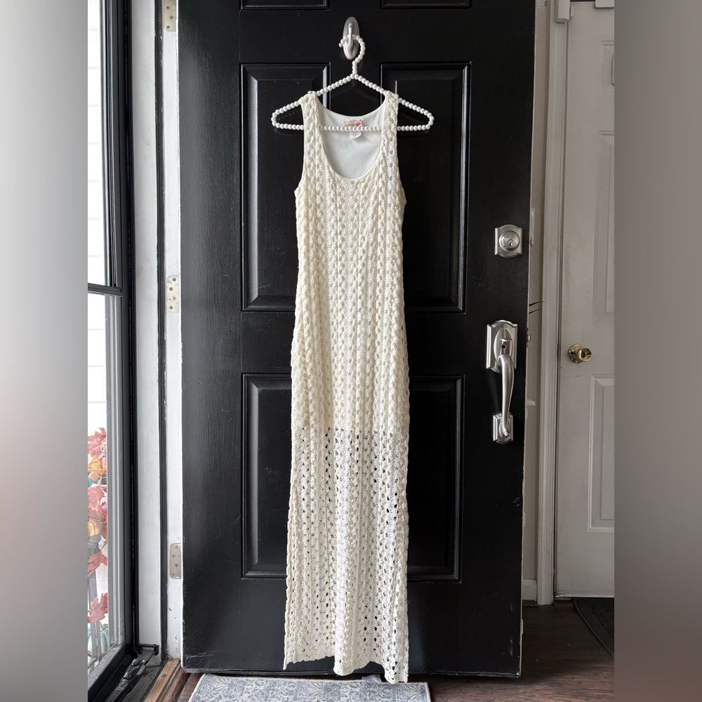 Body Central Cream Crochet Knit Sheer Maxi Dress Size M